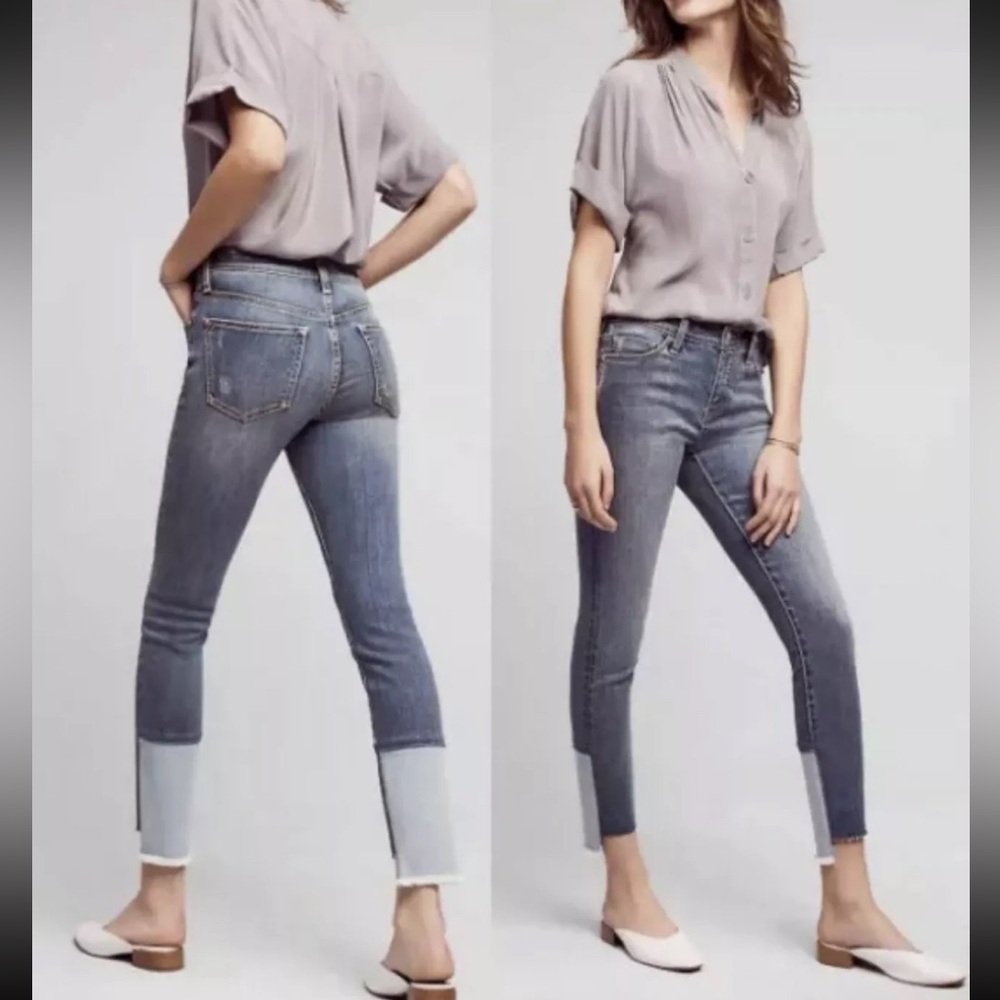 Pilcro Anthropologie Women’s Two Tone Script High Rise High Low Skinny Jeans